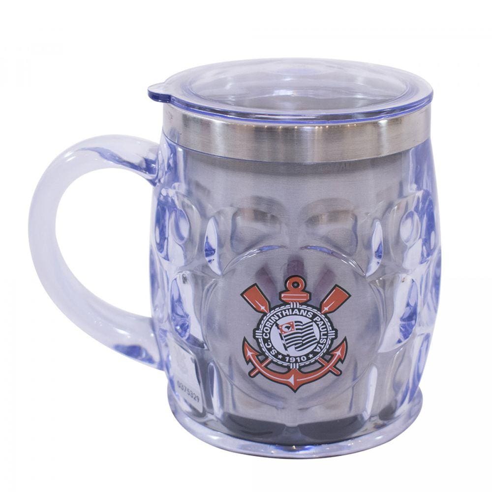 Caneca Corinthians Térmica Com Tampa 500ml Transparente Licenciado