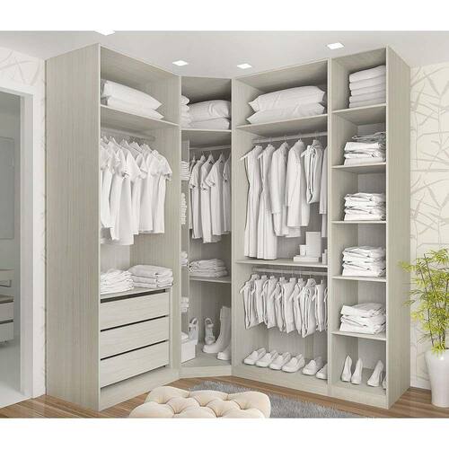 Guarda Roupa Canto Closet sem Portas 4 Peças, 3 Gavetas, 4 Cabideiro Prime Luciane Móveis Menor preço em Guarda Roupa Canto Closet sem Portas 4 Peças, 3 Gavetas, 4 Cabideiro Prime Luciane Móveis