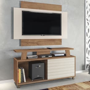 Rack Com Painel Para Tv Até 50 Polegadas Rivera 1 Porta Canelato Rústico/3d Marrom Off White