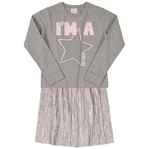 Conjunto Infantil Blusa Manga Longa e Saia Midi Mescla Cinza Quimby