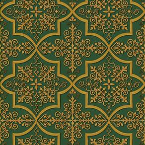 Papel de Parede Colonial Verde e Ocre - Império Lord II - 66105