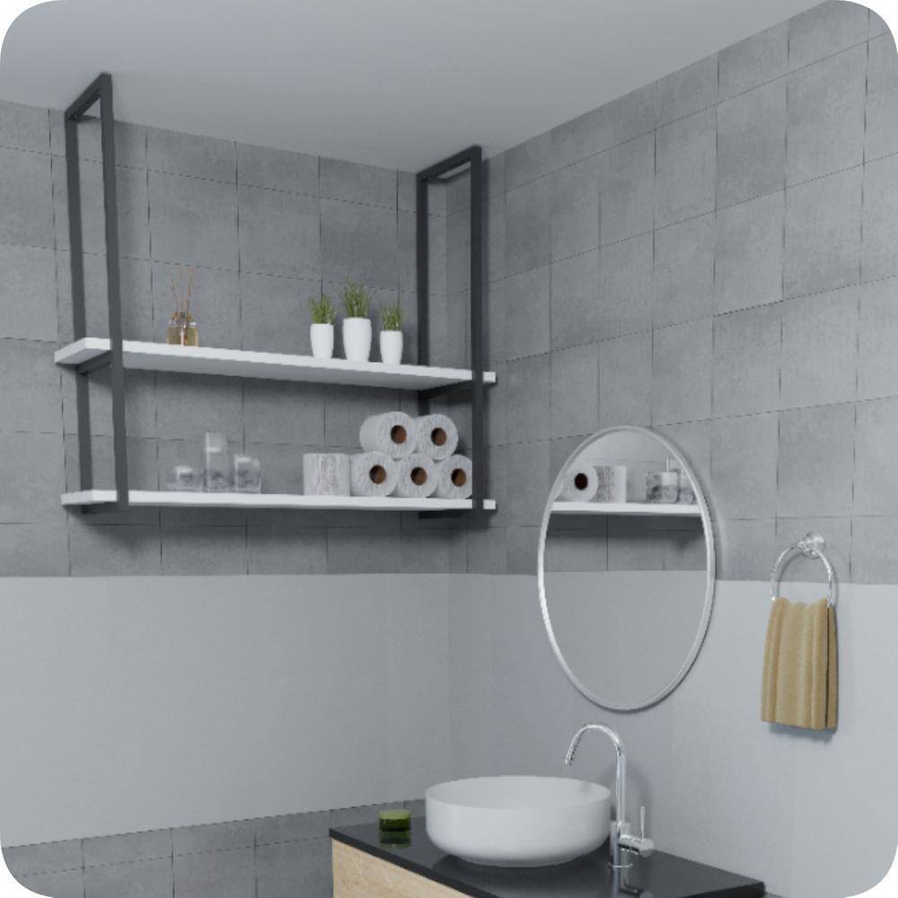 Nicho Preto Prateleira Suspensa Teto Banheiro Branca 100cm