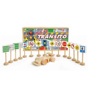 Mini Kit De Transito Com 14 Placas 1 E 1 Carrinho De Madeira