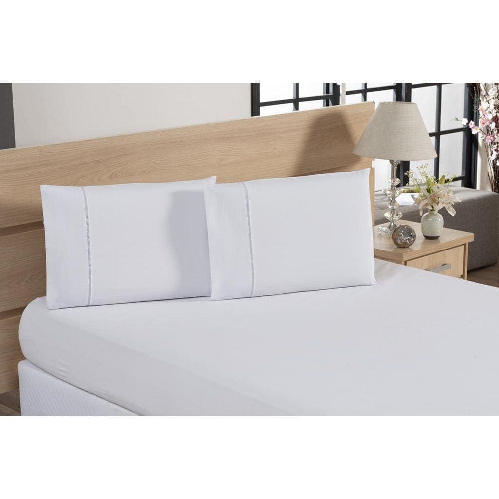 Jogo De Lençol Queen 100% Algodão  Ponto Palito 3 Pçs Branco