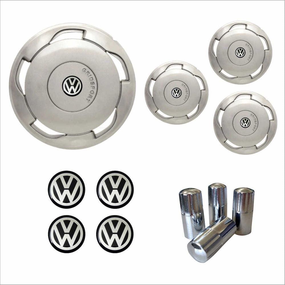 Jogo Calota Aro 13 Orbital Volkswagen + Emblema Resinado + Tampa Ventil Cromada