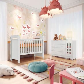 Conjunto Infantil Cômoda 4 Gavetas com Porta Grande Selena e Berço Mini Cama Americano Mirelle