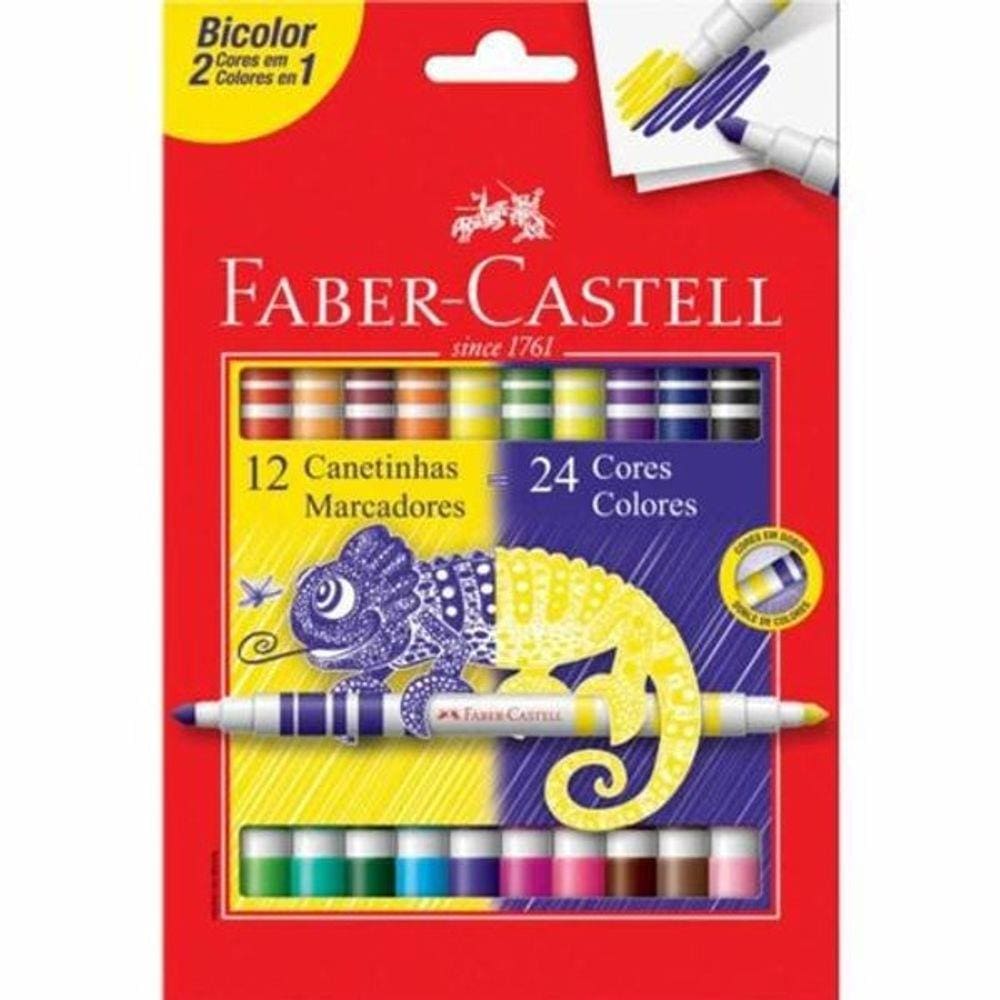 Canetinha Faber Castell Hidrográfica 24 Cores Bicolor 12Un.