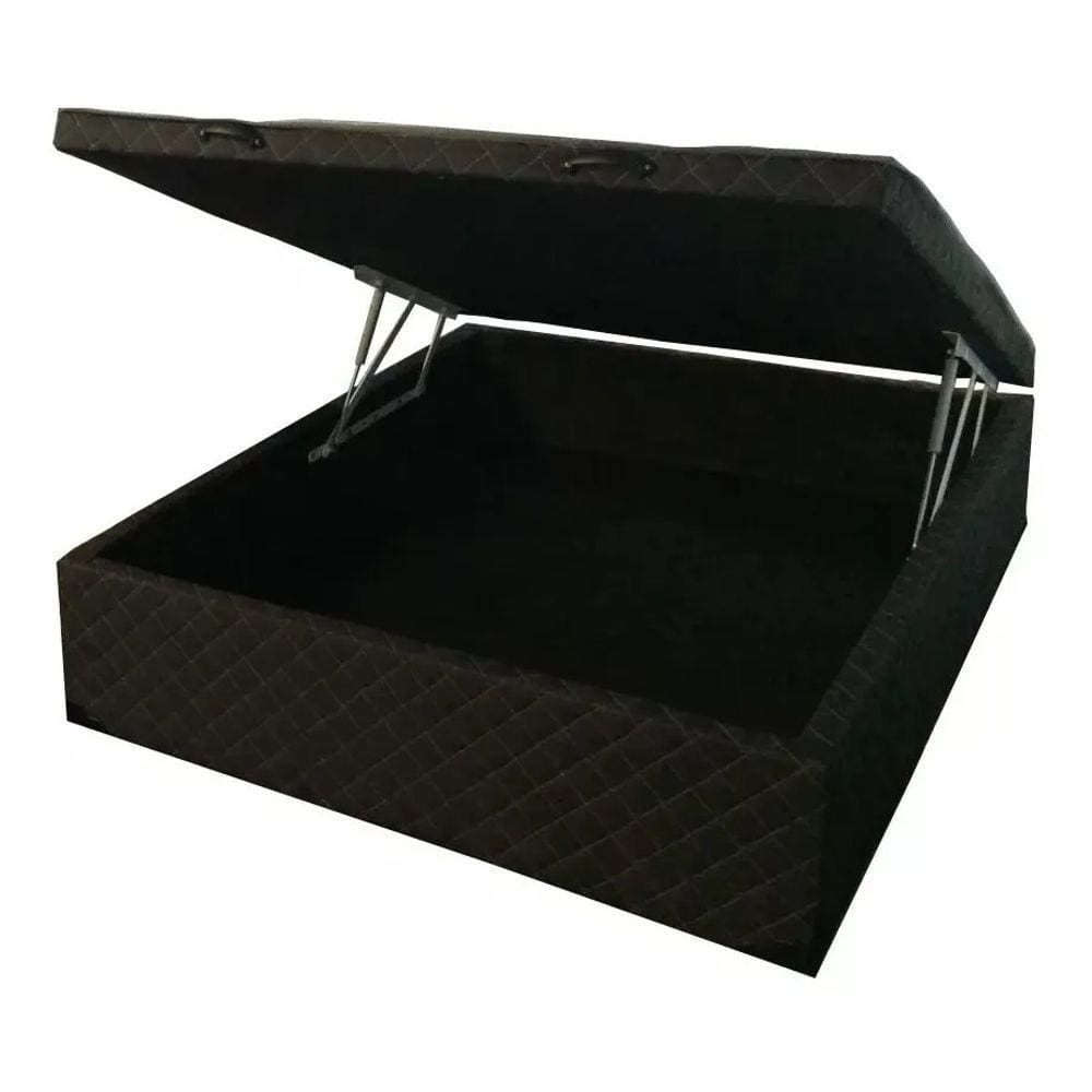 Cama Box Baú Casal com 48cm de altura total - 30cm de profundidade no tecido bordado preto