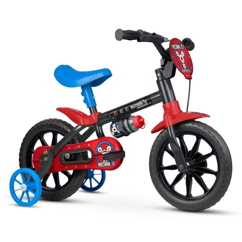 Bicicleta Infantil Aro 12 com Rodinhas Mechanic Preta Nathor Menino