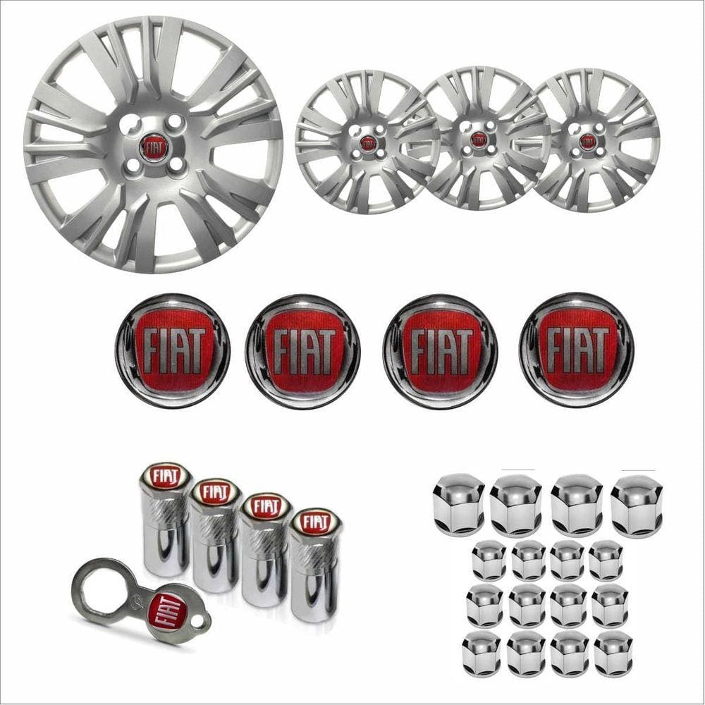 Jogo Calota Aro 15 Palio Essence 2014 à 2016 Fiat + Emblema Resinado + Tampa Ventil + Capa Parafuso