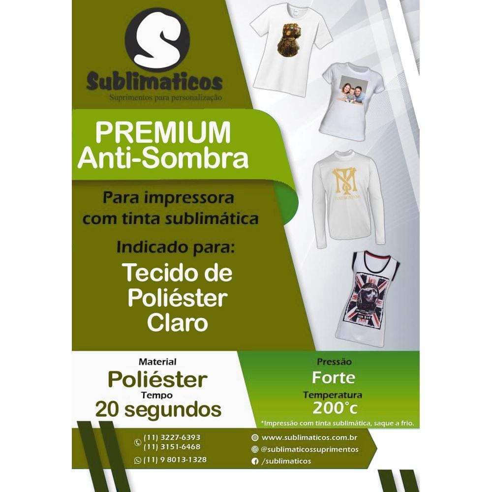 100 Fls de Papel Sublimático Anti-Sombra Tamanho 20x30 cm