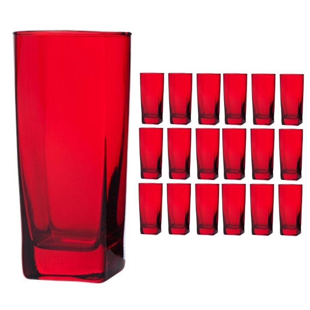 Copo Vidro 320ml (Suco, água) BALI kit com 18 Vermelho