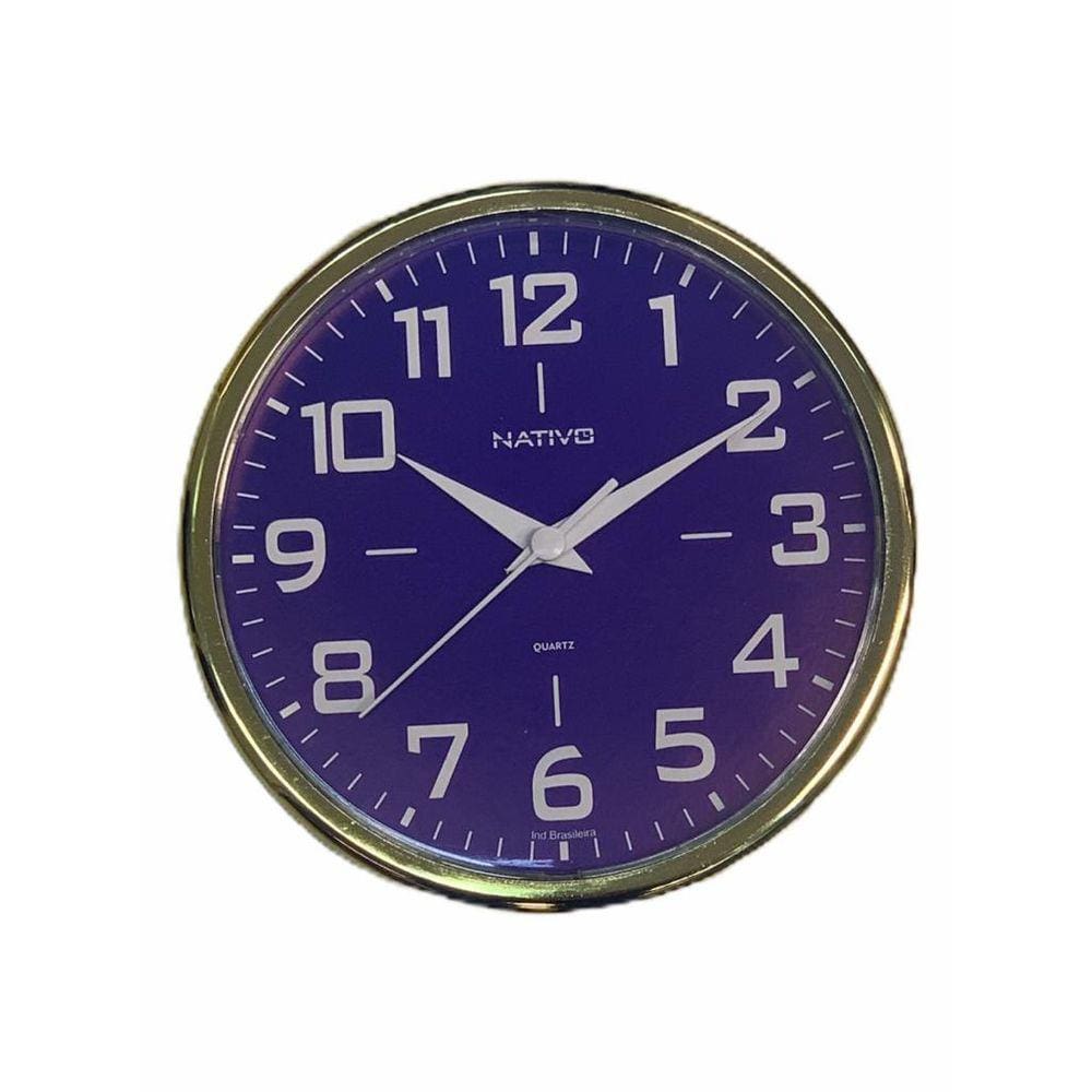 RELÓGIO DE PAREDE REDONDO METALIZADO DOURADO 22,5cm NATIVO