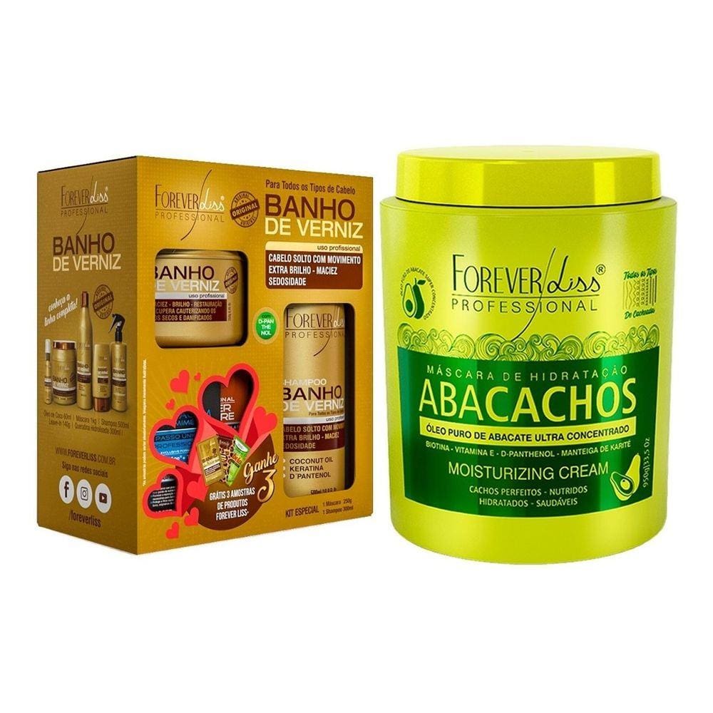Forever Liss Máscara Abacachos 950g + Kit Especial Banho Verniz