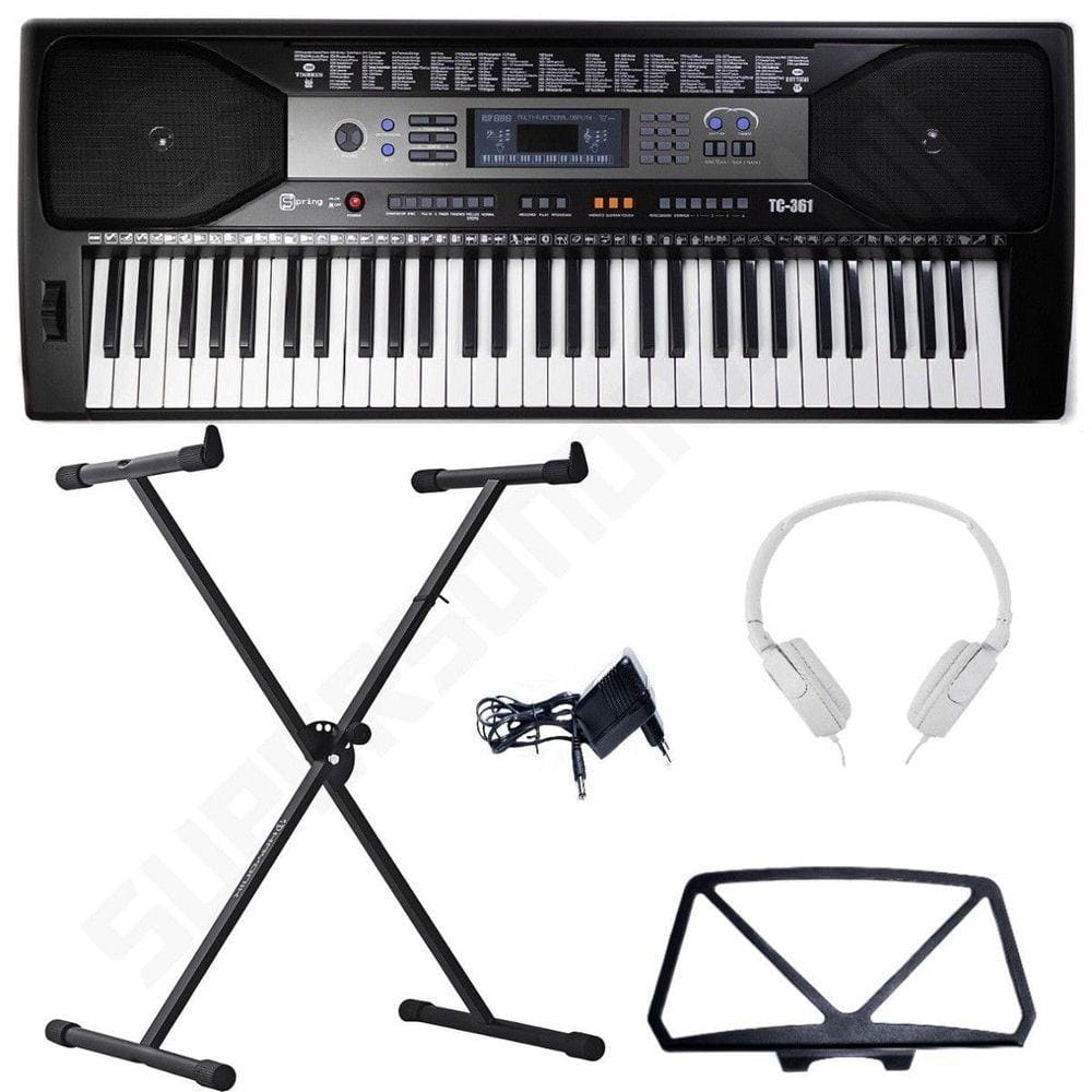 Kit Teclado Musical Spring TC 361 61 Teclas Sensitivas + Suporte X + Fone de Ouvido