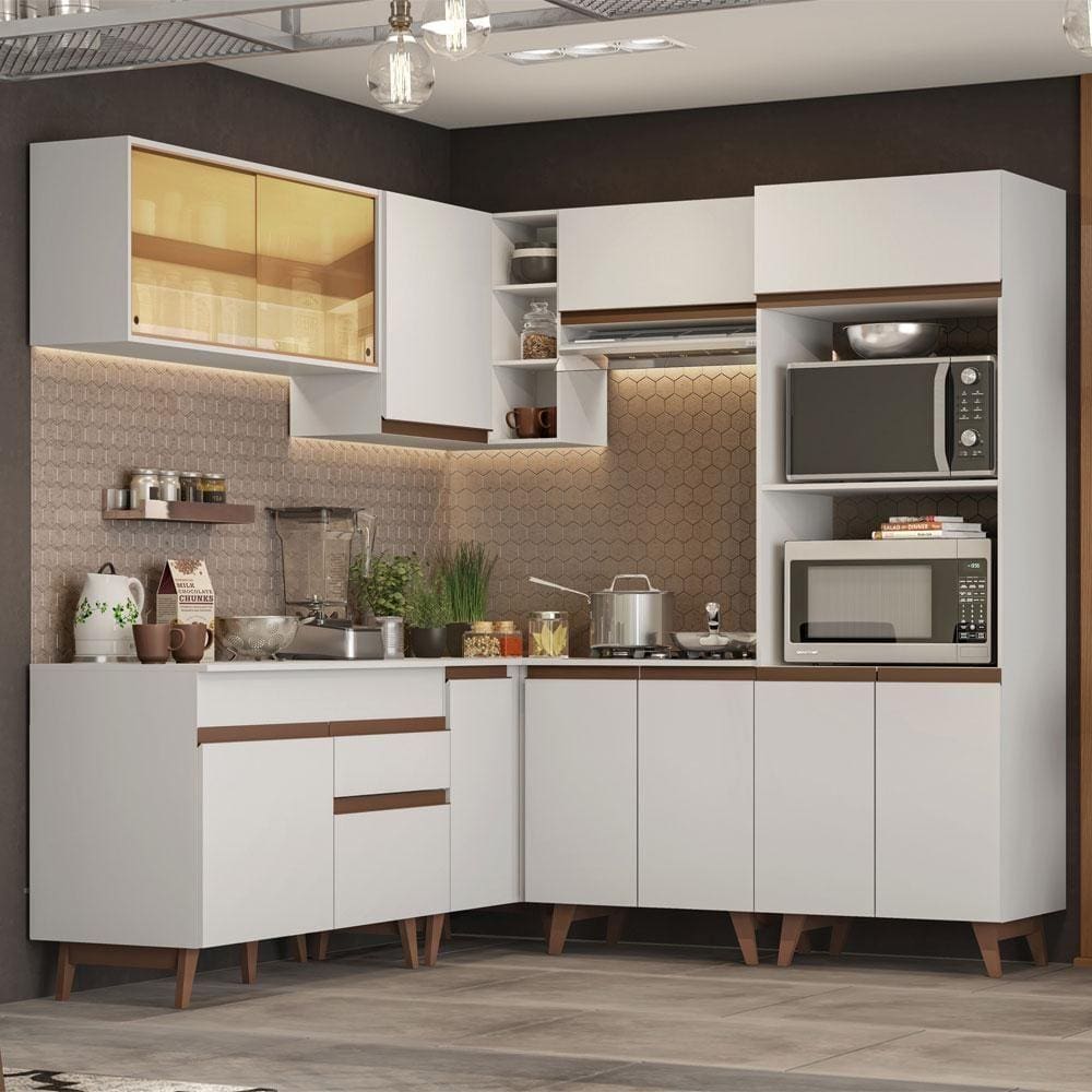 Cozinha Completa de Canto Madesa Reims 402001 com Armário e Balcão - Branco