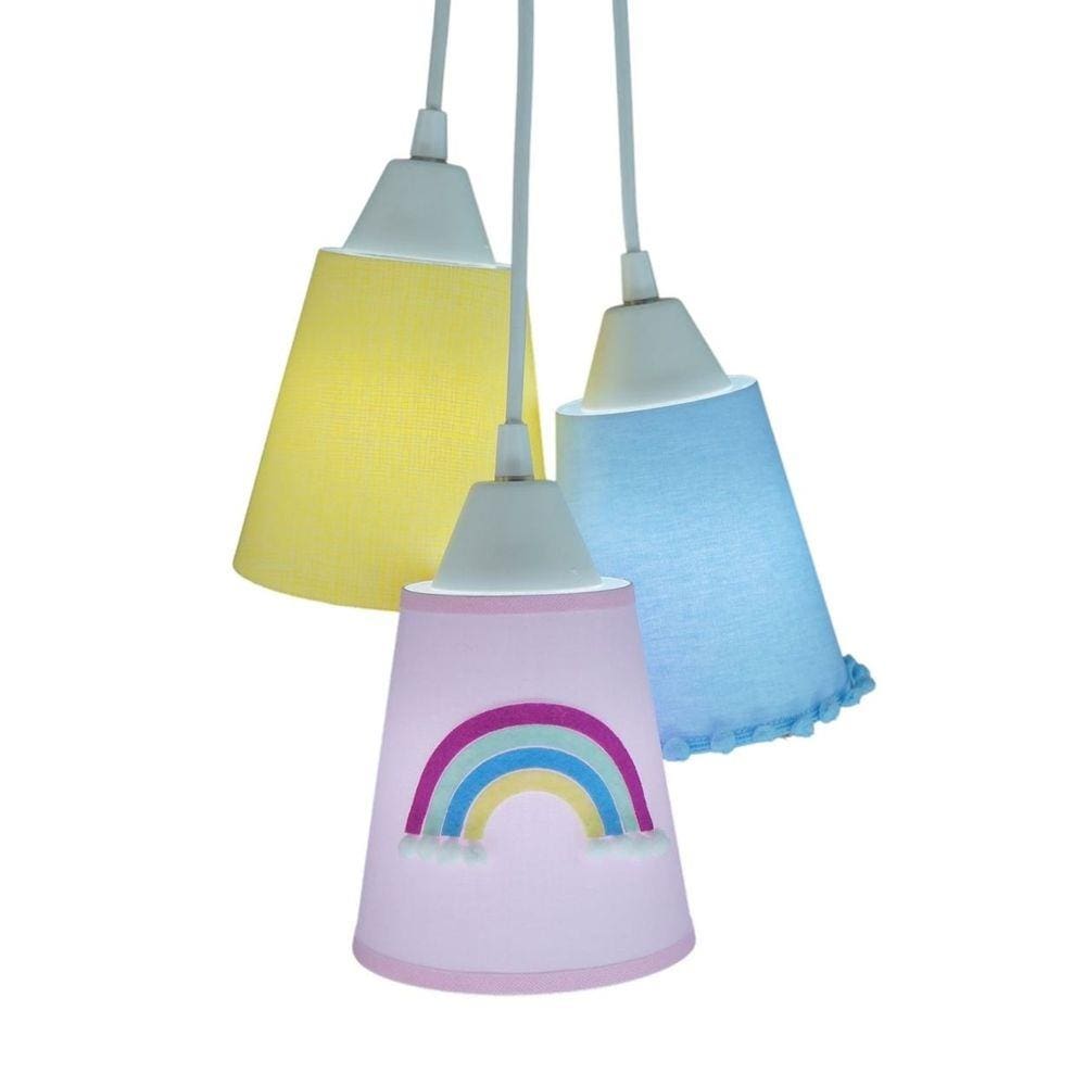 Lustre Pendente Luminária Cacho Tecido Coloridos Arco Íris