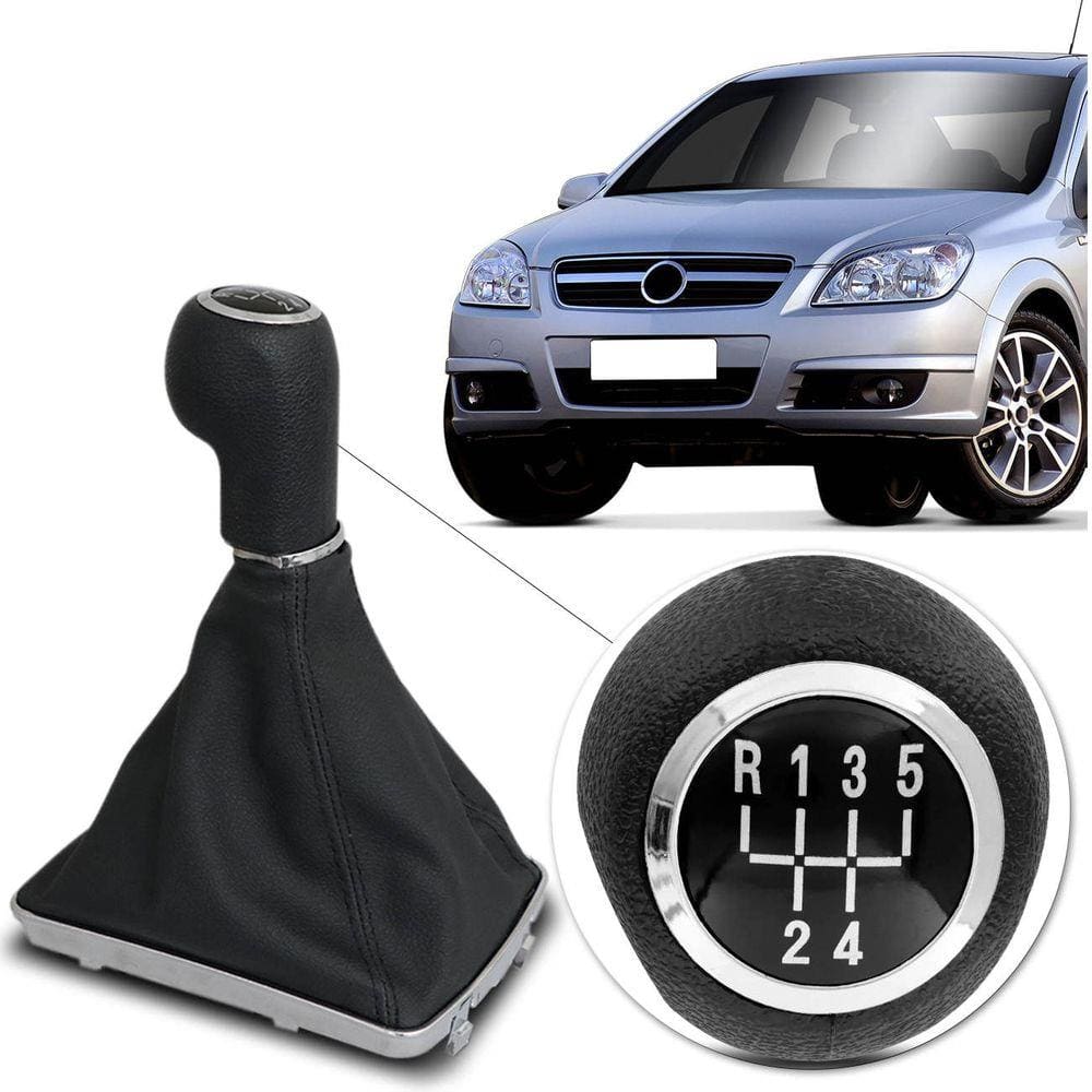 Kit Coifa de Cambio Bola Manopla Vectra Hatch GT Sedan 2006 2007 2008 Preta Base Anel Cromado