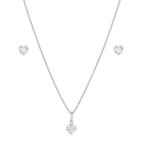 Conjunto Corrente Gargantilha Colar Feminino Brinco Ponto Luz Coração De Prata 925