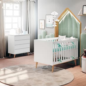 Conjunto Infantil Cômoda 4 Gavetas Lorena, Berço Mini Cama Ludmila Bétula