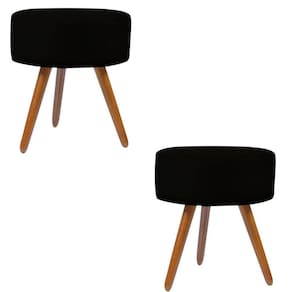 Kit 2 Puf, Puff Para Sala, Puff Redondo, Suede Preto