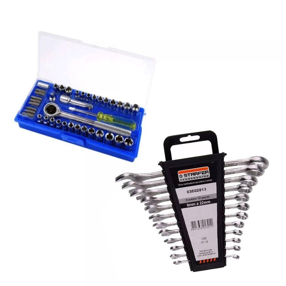 Jogo De Ferramentas 52 Peças Soquetes e Chave Combinada 6 à 22mm