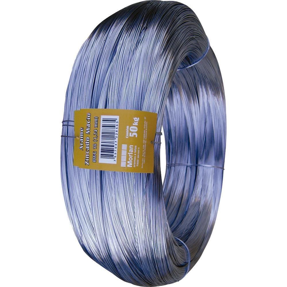 Arame Liso Galvanizado Morlan 18 Industrial Rolo 50Kg