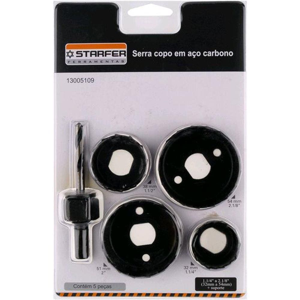 Jogo Kit Serra Copo 5 Peças Starfer 32 A 54mm Madeira Gesso