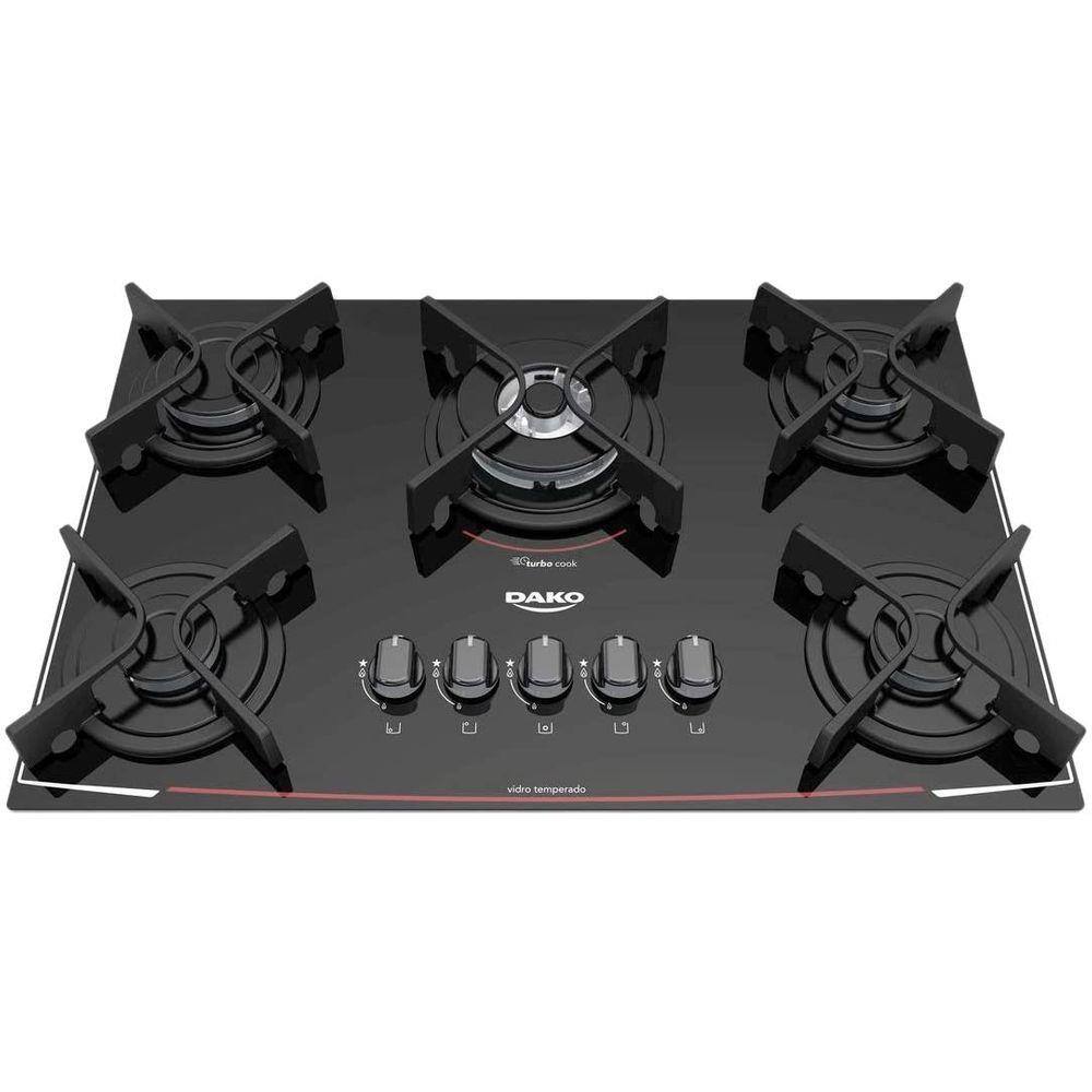 Cooktop 5 Bocas Dako Acendimento Automático Turbo Glass - Bivolt