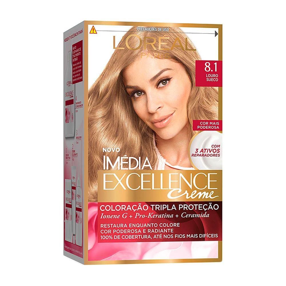 Tintura Creme Imédia Excellence L`oréal Louro Sueco 8.1 Kit