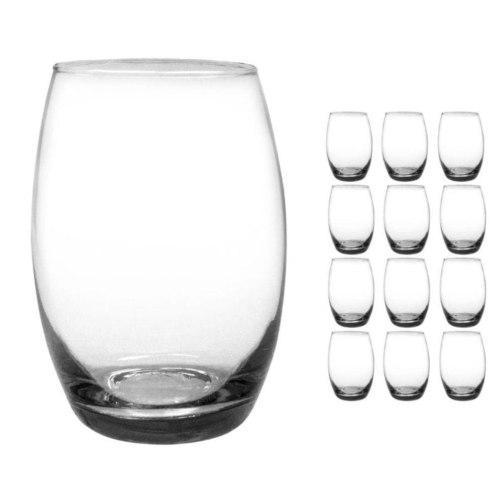 Copo Vidro 450ml (Suco, água) BELLAGIO kit com 12 Cinza