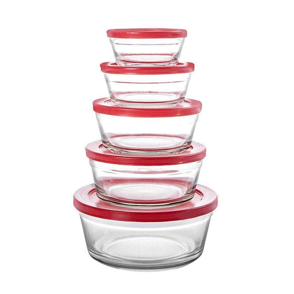 Tigelas com tampa Vermelha 5 peças - Casambiente