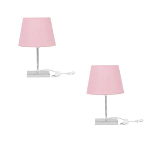 Kit 2 Abajur Eros Dome Rosa Bolinha com Base Quadrada
