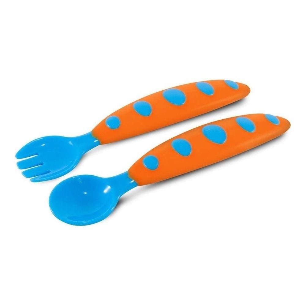 Kit Garfo + Colher Infantil Azul E Laranja Comtac 4116