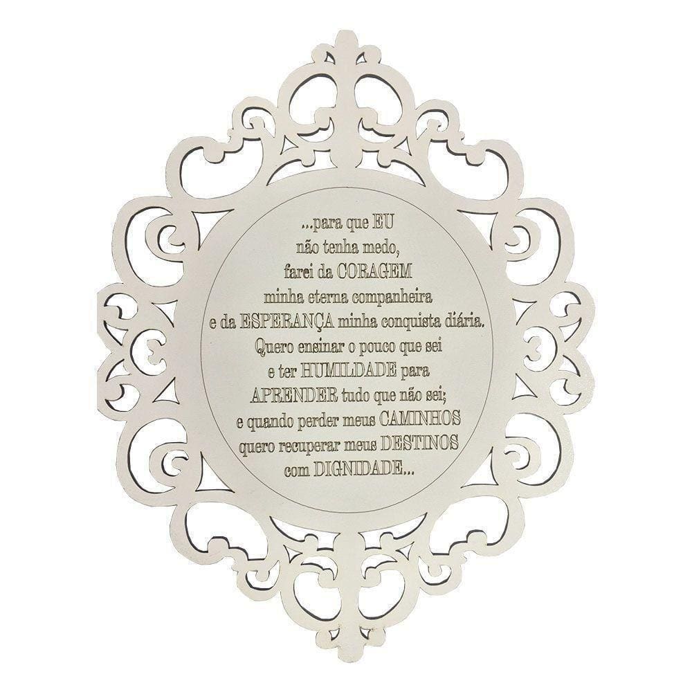 Placa Decorativa Oração Coragem Com Arabesco 25x20 Branco