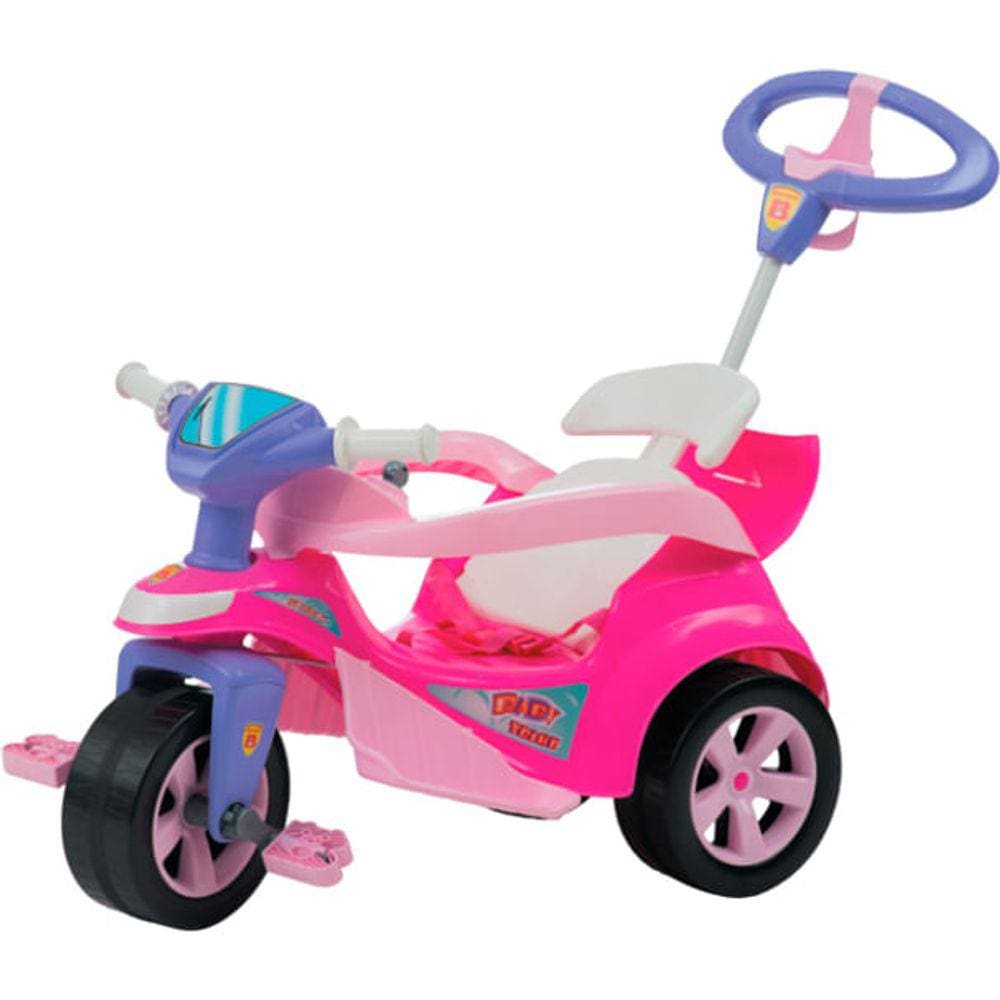 Triciclo Infantil Moto Uno Rosa C/ Empurrador Ou Pedal