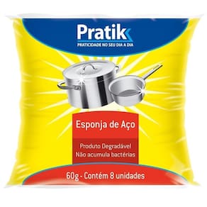 Lã de Aço 60g - 14 embalagens c/ 8 unidades - Pratik