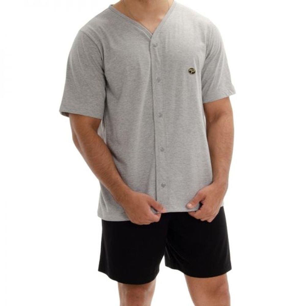 Pijama Masculino em Malha de Algodão com Botões Preto