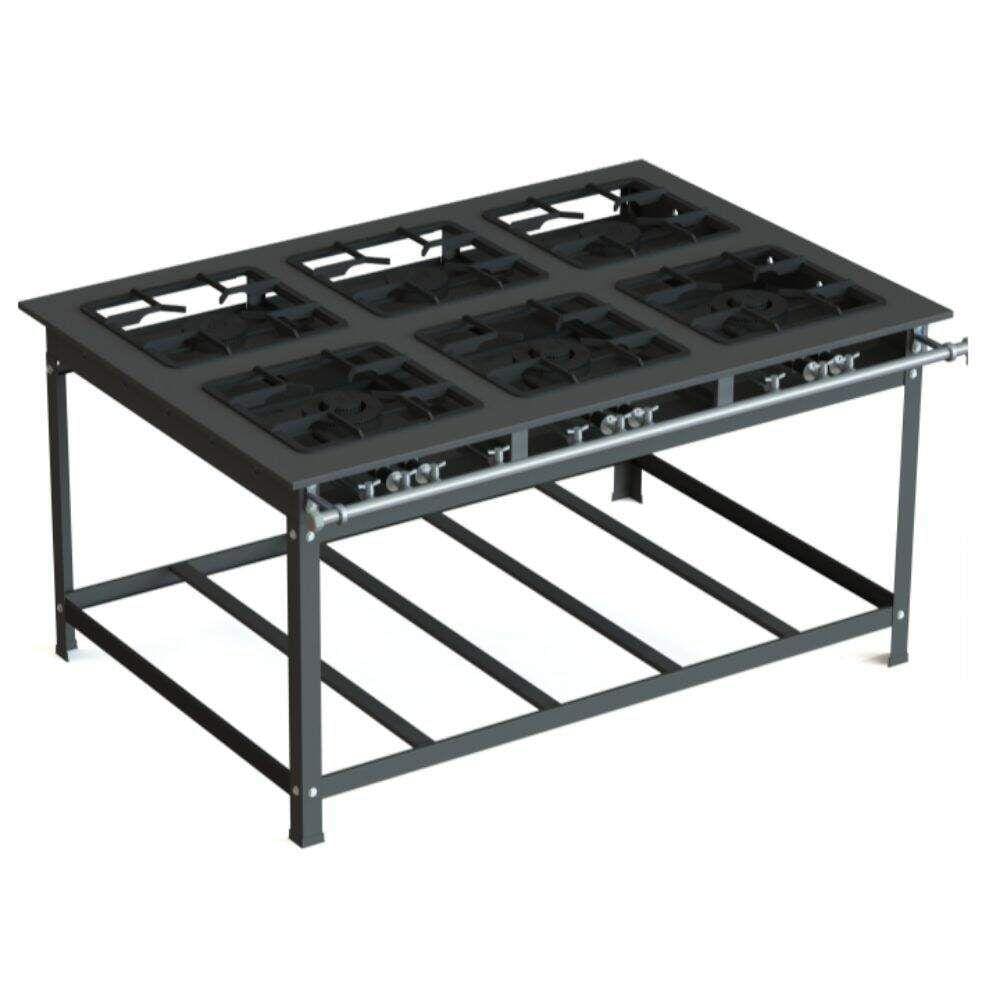 Fogão 6 Bocas Jl Colombo Industrial 30x30 P7 Baixa Pressão 3qs 3qd Preto
