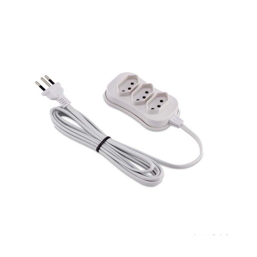 Extensão 3 tomadas Slim tripolar 5 metros bivolt- Branco