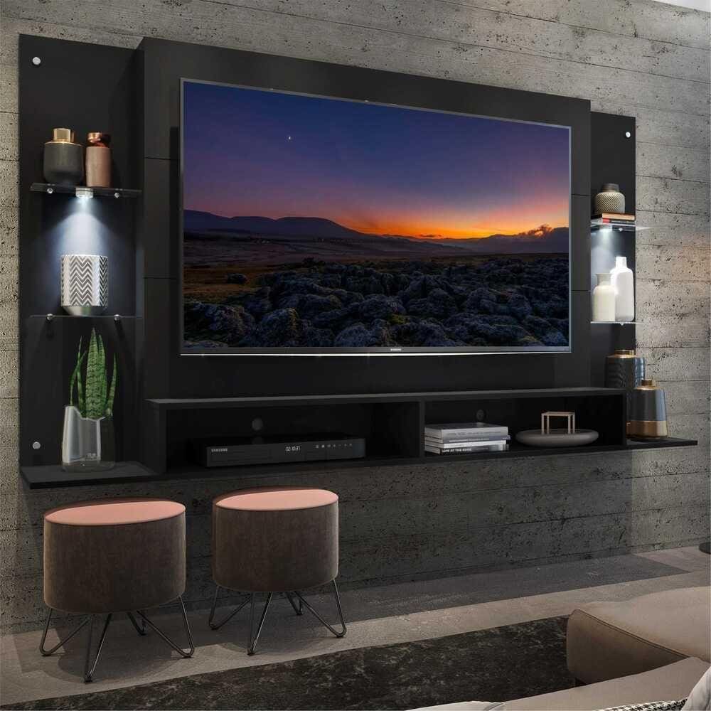 Painel TV 60" com 2 Leds e Prateleiras de Vidro Vegas Multimóveis