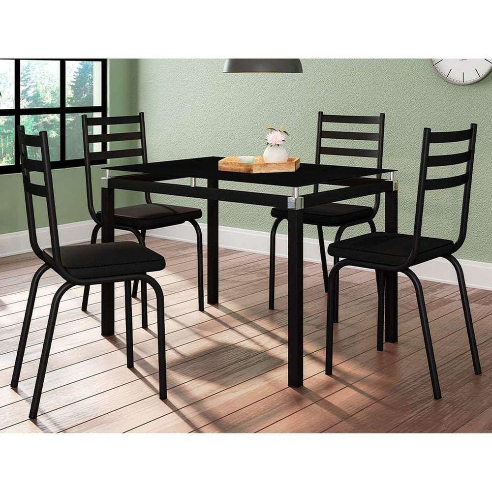 Jogo de Mesa Malva Preto 107X70 cm com 4 Cadeiras 118 Assento Preto Artefamol