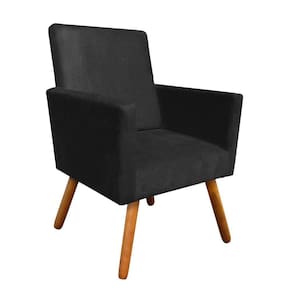 Poltrona Nina Suede Preto Pés Palito Castanho Drossi