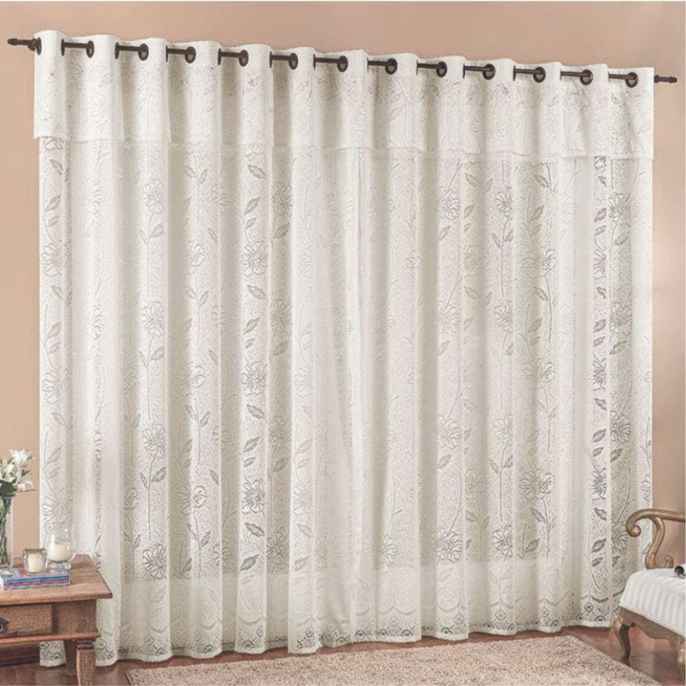 Cortina 3,00x2,50 Sala Quarto Luna Rendada para Varão - Palha