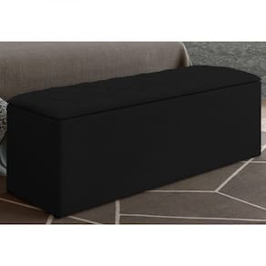 Calçadeira Com Baú Paris 140 Cm Suede Amassado Preto Drossi