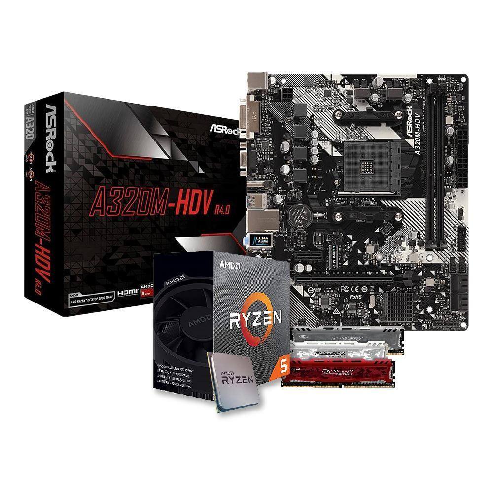 Kit amd ryzen r3 3200g asrock a320m hd hx 16gb 2400 | Casas Bahia