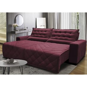 Sofá 2,62m Retrátil e Reclinável com Molas Cama inBox Plus Tecido Suede Velusoft Vinho