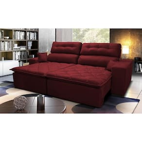 Sofá 2,42m Retrátil e Reclinável com Molas Cama inBox Confort Tecido Suede Velusoft Vinho