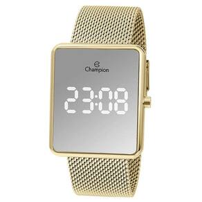 Relógio Champion Feminino Dig Dourado Led Espelhado CH40080B