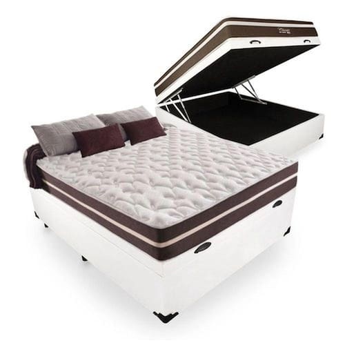 Cama Box Com Baú Casal + Colchão De Molas - Anjos - Classic Superlastic 138cm - Branco